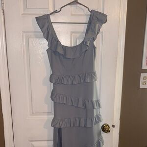 Show Me Your MuMu Asymmetrical Gray Ruffle Dress